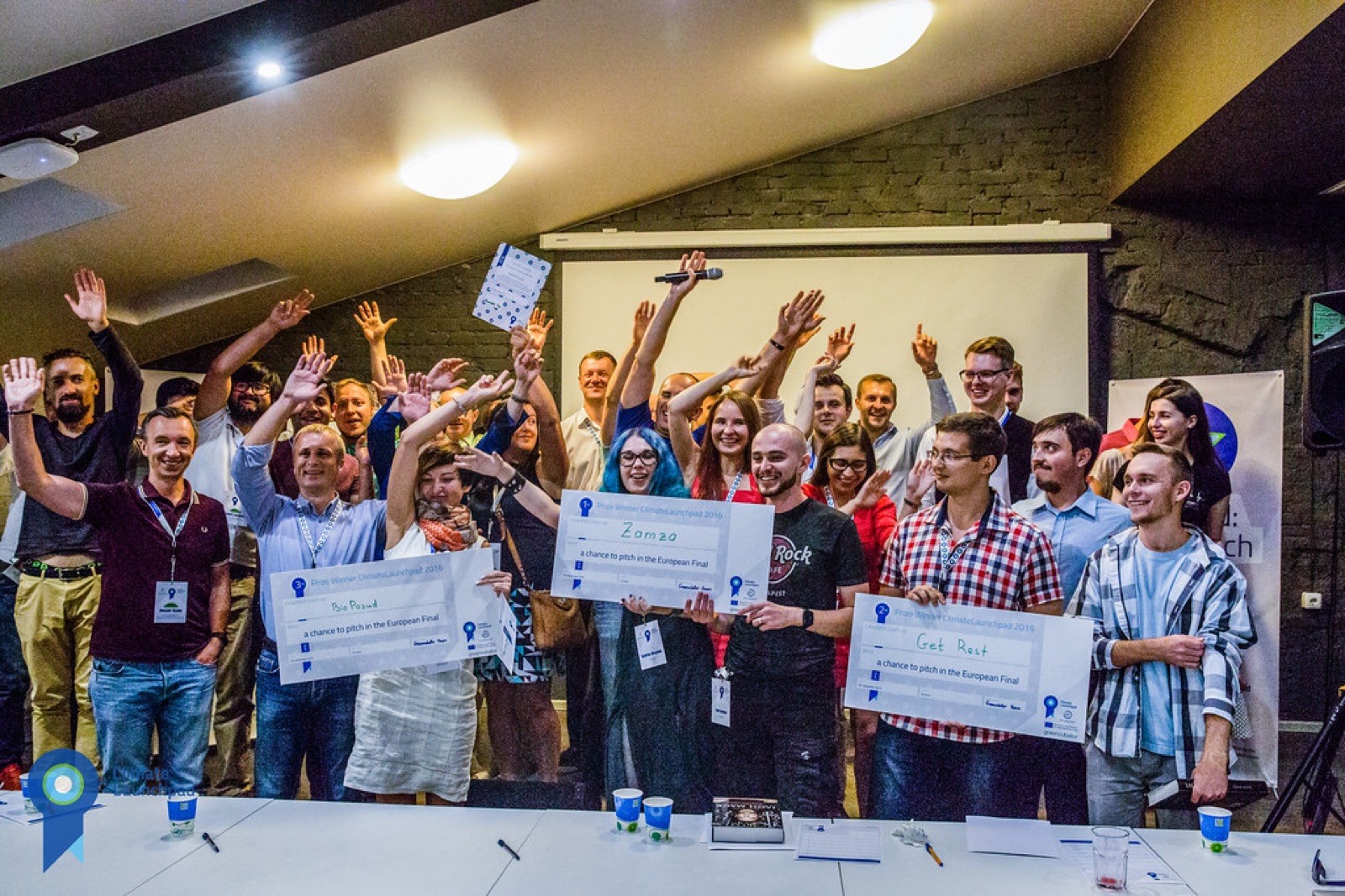 ClimateLaunchpad winners celebrating with certificates