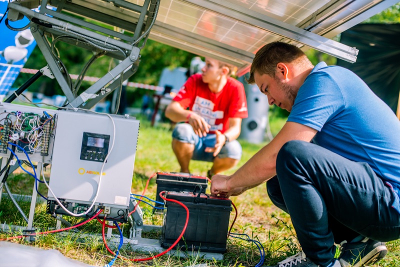 Connecting solar inverter and battery at TeslaCamp